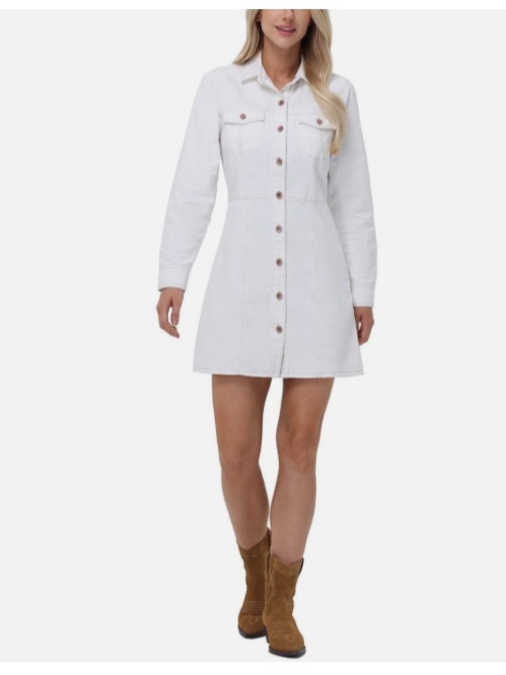 Frye White Long-Sleeve Button-Front Dress - Picture 2 of 6